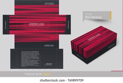 Red strips on black background. Tissue box template concept, template for Business Purpose, Place Your Text and Logos  and Ready To GO For Print.