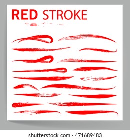 Red Stroke. Hand Drawn Highlighter. Red Stroke Set. Ink Handmade Elements For Your Design. Vector Illustration