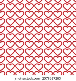 Red stroke Outline Hearts Seamless Pattern Minimalism St Valentines Day Abstract background Texture