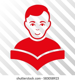 Red Student toolbar icon. Vector pictogram style is a flat symbol on diagonal hatch transparent background.