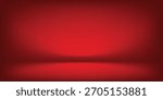 Red studio background. Abstract limbo podium studio room. Dark red gradient wall floor and spotlight scene. 