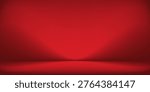 Red studio background. Abstract limbo podium studio room. Dark red gradient wall floor and spotlight scene. 