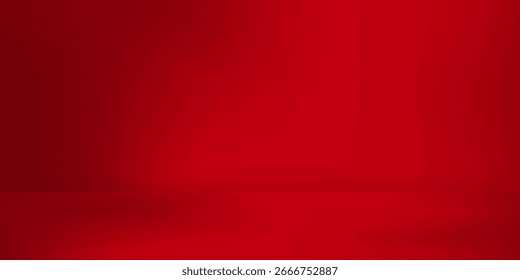 Fondo de estudio rojo. Abstractas sala de estudio del podio del limbo. Piso de pared degradado rojo oscuro y escena de foco. Escaparate, exhibición de la promoción. Ilustración de maqueta de etapa de Vector