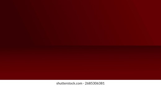 Red studio background. Abstract limbo podium studio room. Dark red gradient wall floor and spotlight scene. Showcase, promotion display. Vector stage mockup illustration