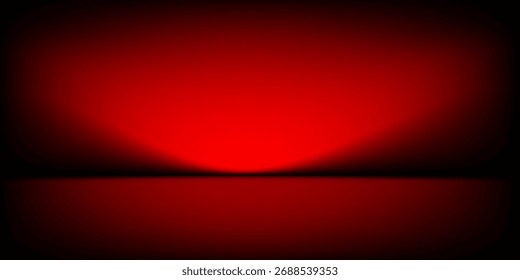 Red studio background. Abstract limbo podium studio room. Dark red gradient wall floor and spotlight scene. Showcase, promotion display. Vector stage mockup illustration