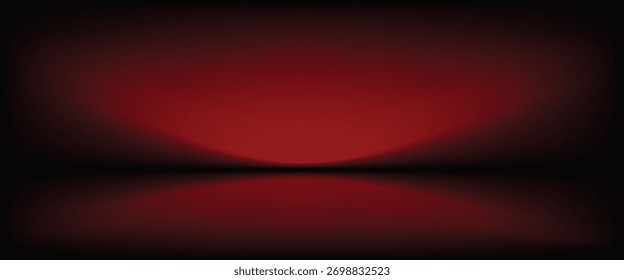 Red studio background. Abstract limbo podium studio room. Dark red gradient wall floor and spotlight scene. Showcase, promotion display. Vector stage mockup illustration