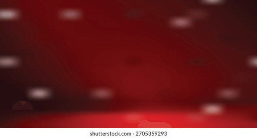 Red studio background. Abstract limbo podium studio room. Dark red gradient wall floor and spotlight scene. Showcase, promotion display. Vector stage mockup illustration