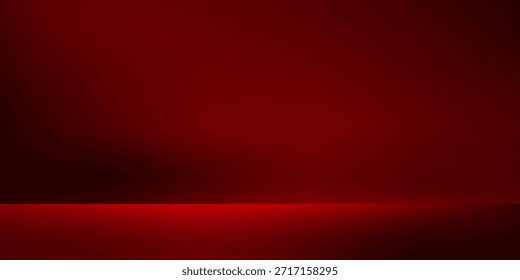 Fondo de estudio rojo. Abstractas sala de estudio del podio del limbo. Piso de pared degradado rojo oscuro y escena de foco. Escaparate, exhibición de la promoción. Ilustración de maqueta de etapa de Vector