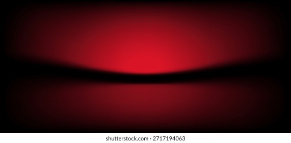 Fondo de estudio rojo. Abstractas sala de estudio del podio del limbo. Piso de pared degradado rojo oscuro y escena de foco. Escaparate, exhibición de la promoción. Ilustración de maqueta de etapa de Vector