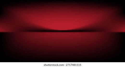 Fondo de estudio rojo. Abstractas sala de estudio del podio del limbo. Piso de pared degradado rojo oscuro y escena de foco. Escaparate, exhibición de la promoción. Ilustración de maqueta de etapa de Vector