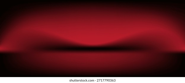 Roter Studiohintergrund. Abstrakte Limbo Podium Studioraum. Dunkelroter Farbverlauf-Wandboden und Spotlight-Szene. Schaukasten, Promotion-Anzeige. Vektorstadium-Mustergrafik

