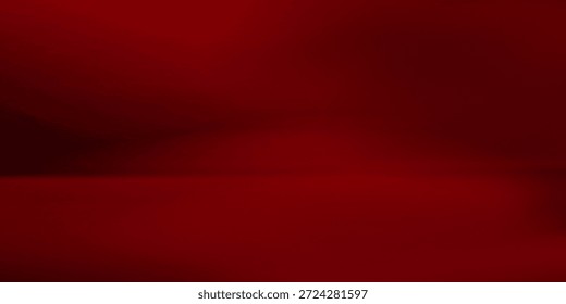 Roter Studiohintergrund. Abstrakte Limbo Podium Studioraum. Dunkelroter Farbverlauf-Wandboden und Spotlight-Szene. Schaukasten, Promotion-Anzeige. Vektorstadium-Mustergrafik
