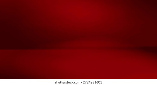 Roter Studiohintergrund. Abstrakte Limbo Podium Studioraum. Dunkelroter Farbverlauf-Wandboden und Spotlight-Szene. Schaukasten, Promotion-Anzeige. Vektorstadium-Mustergrafik