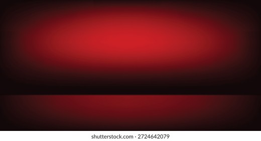 Roter Studiohintergrund. Abstrakte Limbo Podium Studioraum. Dunkelroter Farbverlauf-Wandboden und Spotlight-Szene. Schaukasten, Promotion-Anzeige. Vektorstadium-Mustergrafik