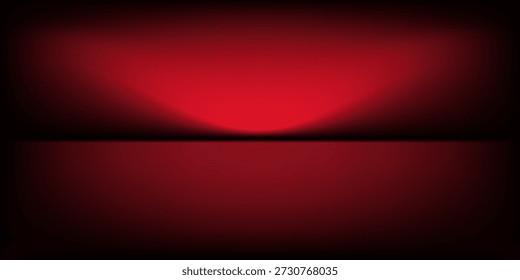 Red studio background. Abstract limbo podium studio room. Dark red gradient wall floor and spotlight scene. Showcase, promotion display. Vector stage mockup illustration

