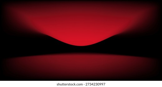 Fundo de estúdio vermelho. Sala de estúdio do pódio do limbo abstrato. Piso de parede de gradiente vermelho escuro e cena de holofote. Exibição, exibição de promoção. Ilustração de maquete de estágio vetorial
