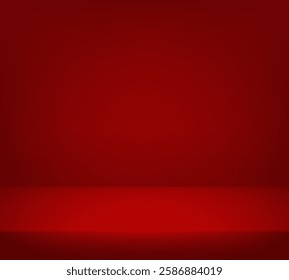 Red studio background. Empty Room Studio with table. Space for selling products, backdrop, wallpaper, background, text. Vector illustration.