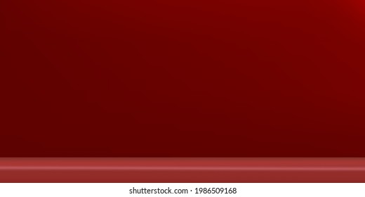 Red Studio background with empty wall and flooring,Display Room Gallery with copy space,Backdrop Background minimal design for Valentine,Christmas Greeting Card or Chinese New Year 2024 Banner