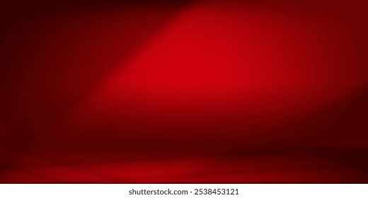 Red studio background with light and shadow window reflection on wall,Empty Room display with Podium for Valentine product placement on website.Banner for Christmas,Chinese New Year 2025