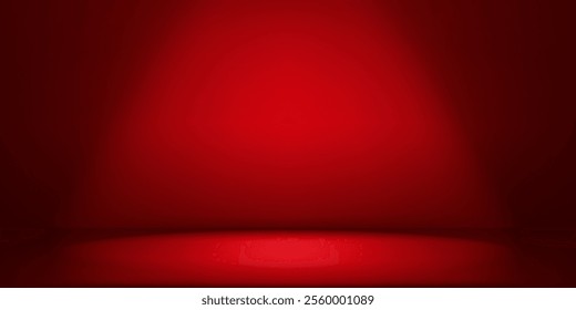 Red studio background with spotlight and shadow reflection on wall,Empty Room display with Podium for Valentine product placement on website.Banner for Christmas,Chinese New Year 2025