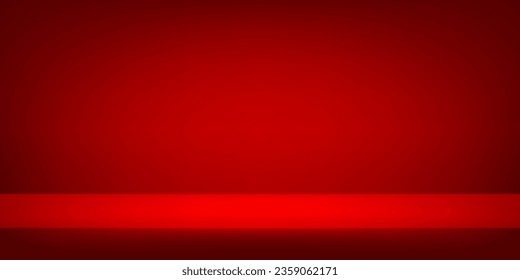 Red studio room background. Abstract gradient black. Space for selling products on the website. Template mock up for display of product. Business backdrop. Vector illustration.