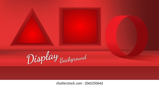 Red studio room background Product display with content design Banners advertising products on the website geometric design platform for products