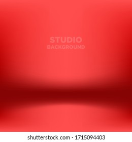 Red studio room background with spotlight gradient for premium, luxury product shooting. Vector white clean light room with empty floor backdrop