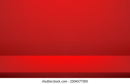 Gradiente de habitación de estudio rojo utilizado para el fondo. Espacio para mostrar productos. Ilustración vectorial.