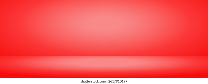 Red studio room. Limbo light background. Abstract 3d bg with empty space for advertising text. Vector mockup illustration