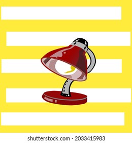 Red study desk lamp vector, on a yellow and white stripe background.