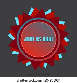 Red Style Star With Label Sign Join Us Now