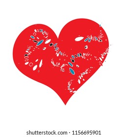 Red Stylish Grunge Heart Isolated Vector Illustration. Original Red Heart Shape.