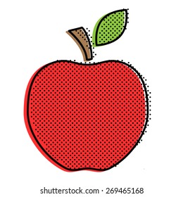 Red stylized apple with a point texture. Pop-art style vector illustration.