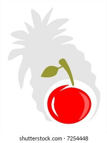 The red stylized apple rejects a shadow of pineapple. Conceptual illustration.