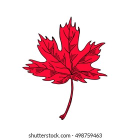 Red Stylized Autumn Maple Leaf,  vector logo illustration - design element