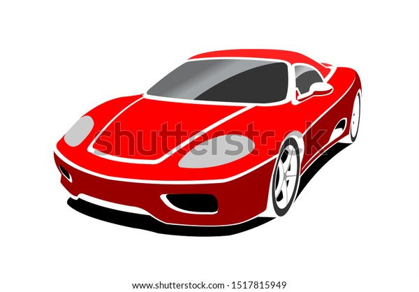 Red Stylized Car, Side view, Three-quarter\
view. Fast Racing car. Sport car. Modern flat Vector illustration\
on white background.