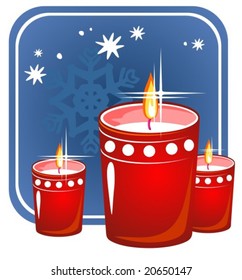 Red stylized christmas candles on a  blue background.