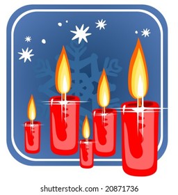 Red stylized christmas candles on a  blue background.