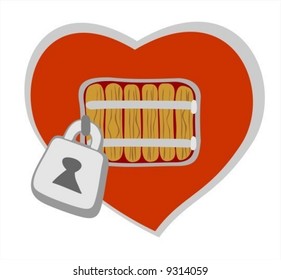 Red stylized closed heart  isolated over white background. Valentine's illustration.