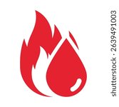 Red stylized fire engulfing a red water droplet.