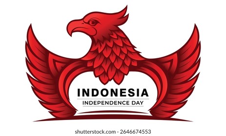 Red stylized Garuda or Eagle illustration with detailed feathers and outstretched wings.