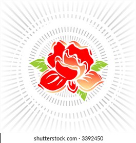 The red stylized rose on a white background with missing beams.