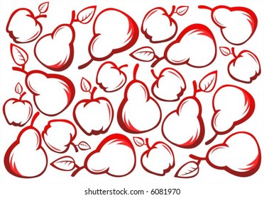 The red stylized silhouettes of pears on a white background.