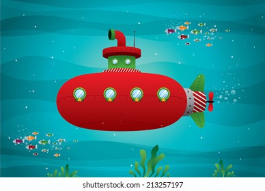 red submarine in the ocean vector