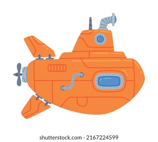 Red Submarine Watercraft Swimming Underwater Vector Illustration