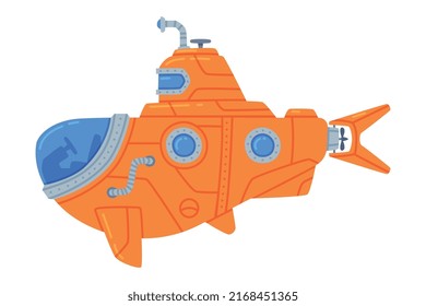 Red Submarine Watercraft Swimming Underwater Vector Illustration