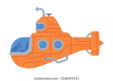 Red Submarine Watercraft Swimming Underwater Vector Illustration