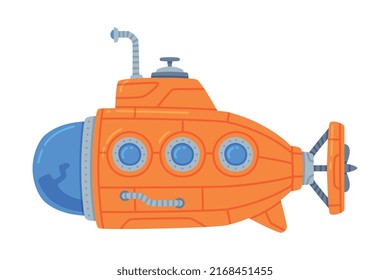 Red Submarine Watercraft Swimming Underwater Vector Illustration