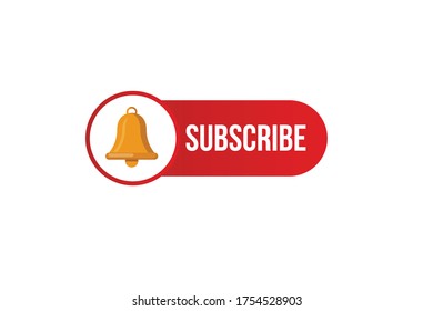 Red Subscribe Button With Bell Icon.Conceptual vector illustration in flat style design.