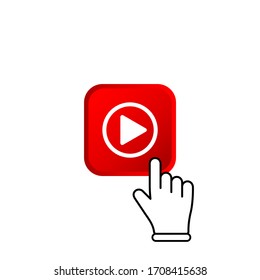 Red subscribe button with mouse pointer and media player icon flat in modern colour design concept on isolated white background. EPS 10 vector.